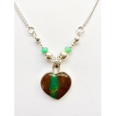 326 collier  coeur chrysoprase, argent sterling 